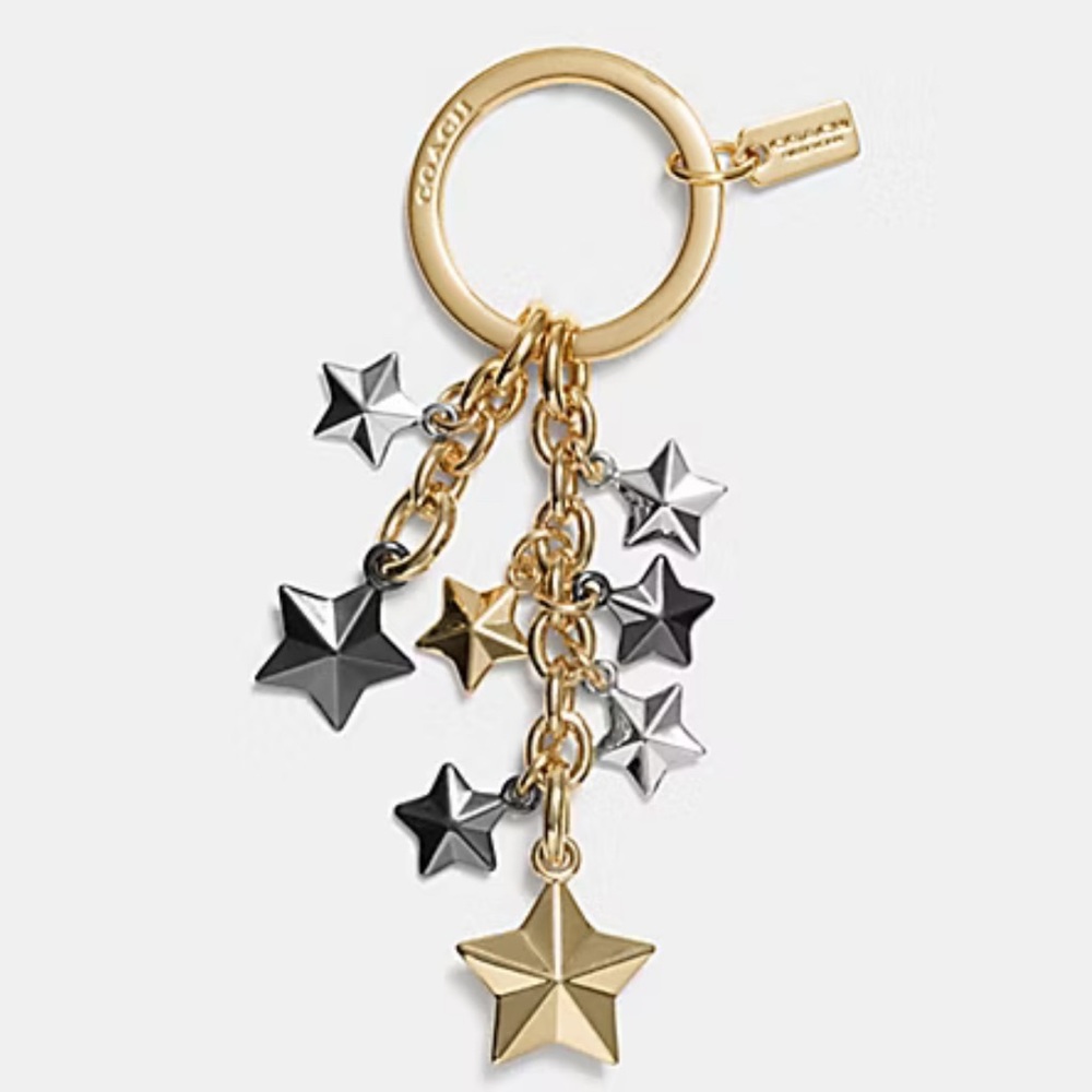 Coach Stars Gold Silver and Black Key Ring and Charm
